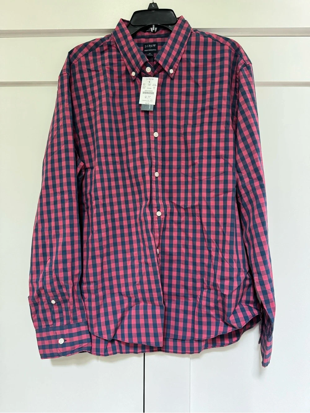J. Crew Men’s Pink and Navy Gingham Button-Down Shirt